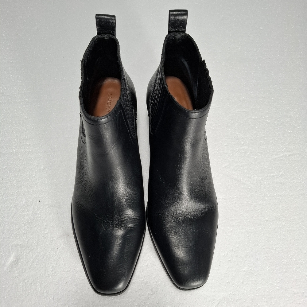 Lucky Brand Sleek Black Womens Ankle Booties Leather Upper Size 9.5